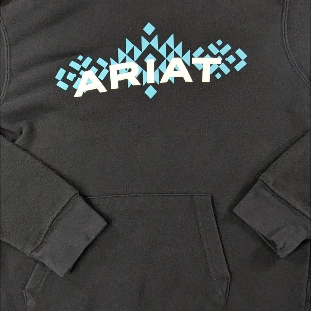 Ariat‎ Kids Real Chest Logo Hood Pullover Sweatshirt Size XXL 16 Black 10037731